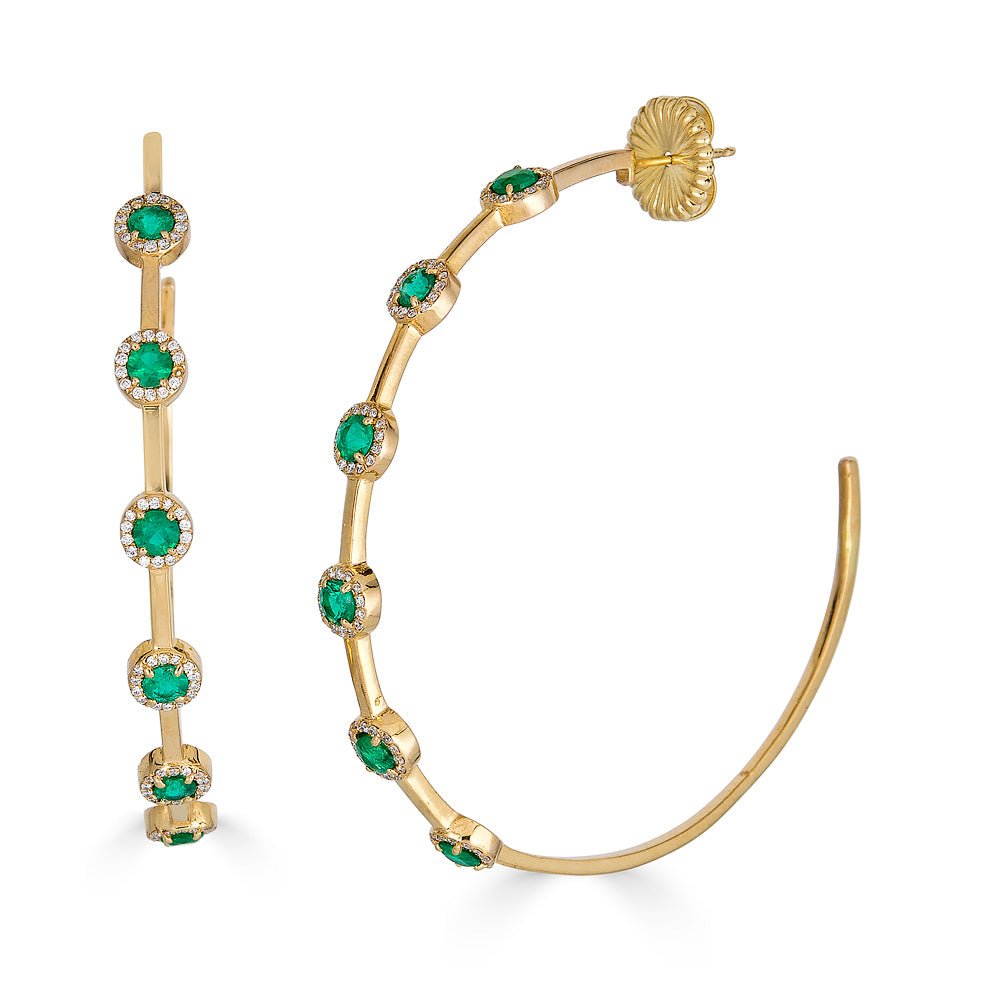 Emerald and Diamond Hoops