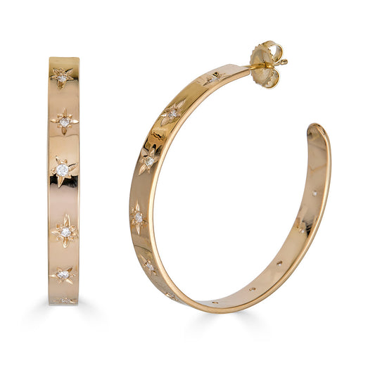 Gold hoops with diamond starbursts