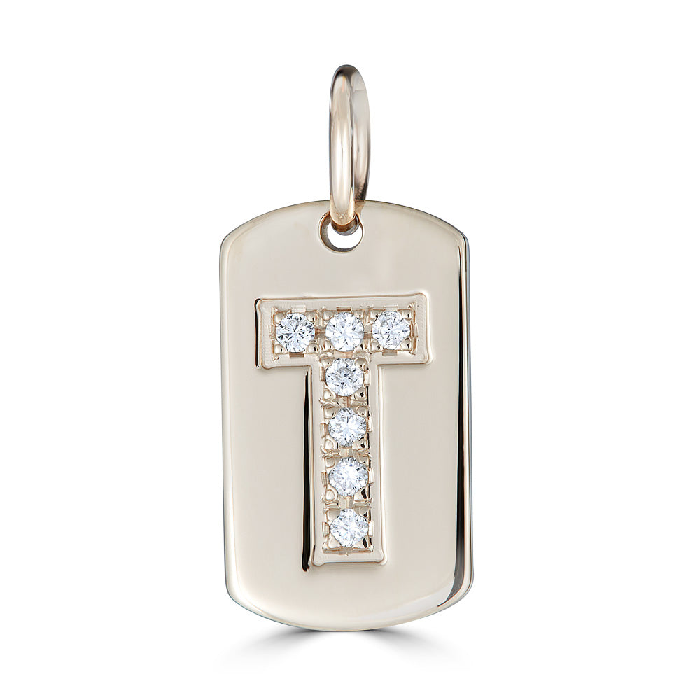 Dog Tag Diamond Letter Pendant