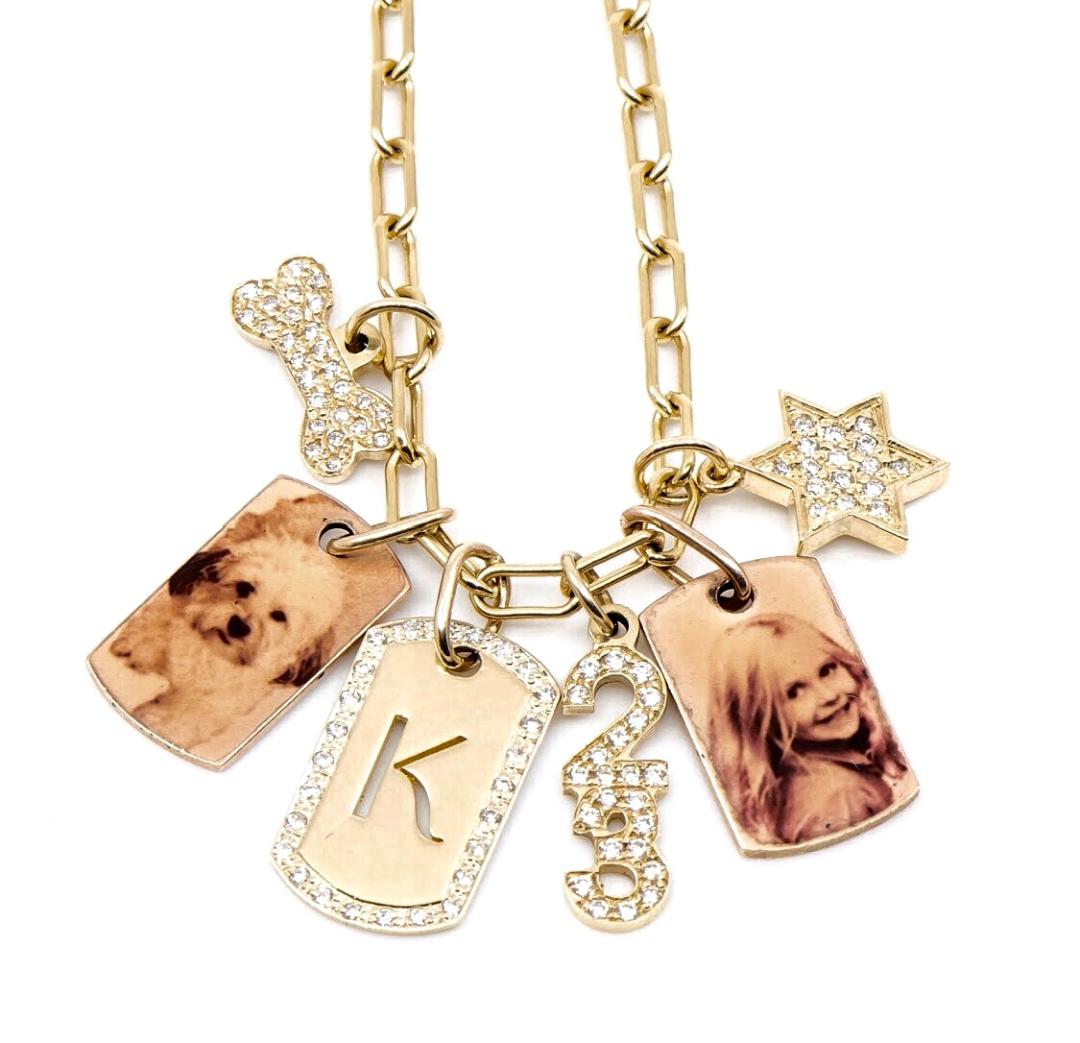 Dog Tag and Charm Necklace